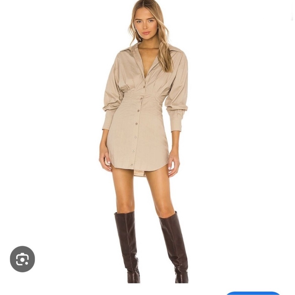 Lacademi Elegant Tan Shirt Dress
